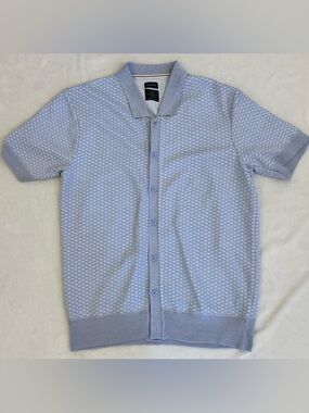 Buffalo David Bitton Light Blue Textured Short-Sleeve Polo Cardigan